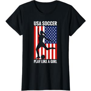 Funny Soccer USA Soccer Play Like A Girl T-Shirt, S