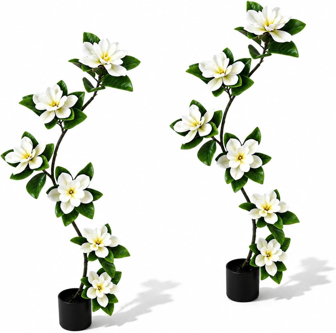 Solacevue 4.6 FT Magnolia Tree Artificial with 6 White Flowers, 2 Pack