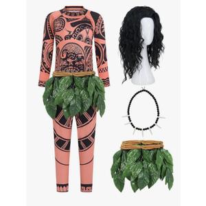 Halloween Costume Set for Ocean Costume Men Adult Costume with Printed Tattoos Belt with Artificial Leaves Cute Accessories for Halloween Costume Cosplay RA065-3XL