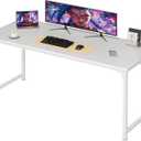 PRAISUN 55 Inch Computer Desk, Home Office Desk with Spacious Desktop, Modern Gaming Desk, Writing Study Table for Bedroom, Small Spaces, Work from Home Desk with Metal Frame, White