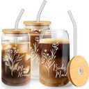 Layhit 3 Pcs Bridesmaid Gifts Bridesmaid Proposal Gifts 16 Oz Cute Can Shaped Drinking Glasses with Bamboo Lids and Glass Straw Iced Coffee Cup Mason Jar Cups for Engagement Wedding Bridal