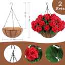 Hananona 2 Set Artificial Red Geraniums Flowers for Outdoors with Hanging Baskets, 2 Hanging Planters with 12 Pcs Red Geranium Flowers for Christmas Front Porch Garden Patio Home Decor (2, Red)