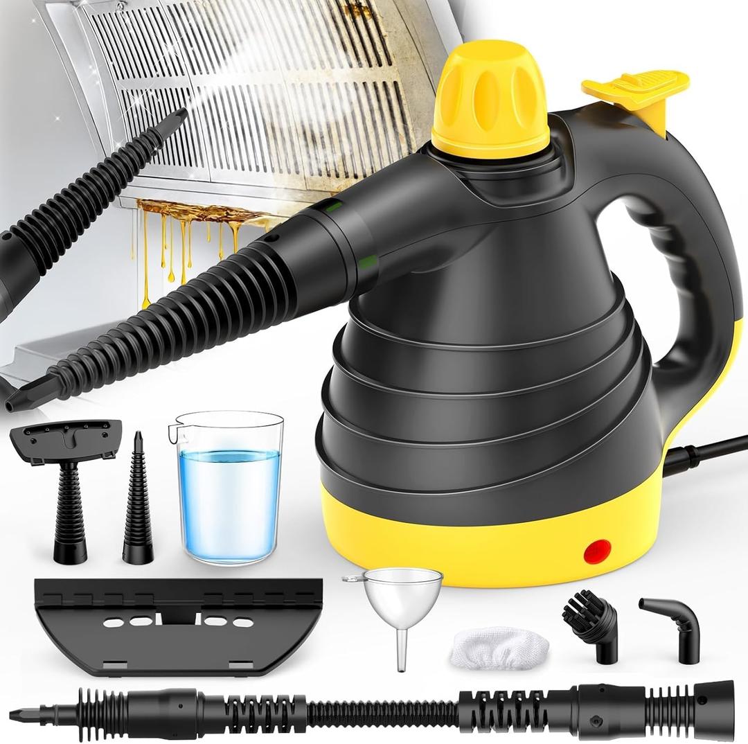 Handheld Steam Cleaner - 275°F High-Temp Fast Heating Multi-Surface Steamer for Cleaning, 100% Chemical-Free Pet Safe Portable Steam Cleaner for Home/Bath/Window/Car Detailing/Couch/Grout(Yellow)