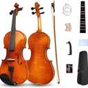 Violin 4/4 Full Size Set, Fiddle Solid Wood for Professional Beginners Adults Acoustic Violin Kit with Brazilwood Bow, Shoulder Rest, Extra strings, Bridge, Rosins, Case(Brown, 4/4)