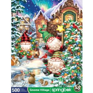 Springbok Gnome Village 500 Piece Holiday Jigsaw Puzzle- Made in The USA with Unique Precision fit Pieces for a Great Puzzling Experience (Multi)