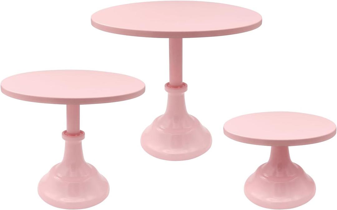 3 Pcs Pink Cake Stand Set - Metal Round 8" 10" 12" Tiered Display Stands Cupcake Dessert Stands for Birthday, Wedding, and Party Decorations, Baby Shower
