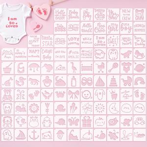 100 Pcs Small Stencils for Crafts, 2 Inch Reusable Cute Stencils for Painting on Wood DIY Craft for Drawing Templates Wall Home Decor Canvas Fabric (Baby Shower)