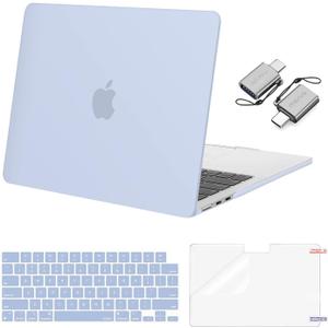 MOSISO Compatible with MacBook Air 13 inch Case 2025 2024 2023 2022 M4 A3240 M3 A3113 M2 A2681, Plastic Hard Shell&Keyboard Cover&Screen Film&Type C for MacBook Air 13.6 inch Case, Pastel Blue