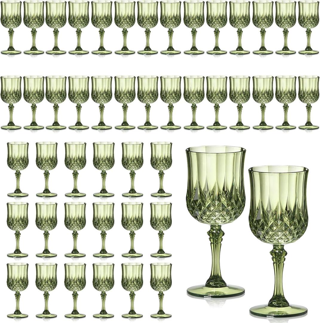 48 Pcs 7oz Plastic Vintage Wine Glasses Drinking Glasses Unbreakable Wedding Glassware Crystal Water Goblets Reusable Drinkware Vintage Champagne Flutes (48, Dark Green)