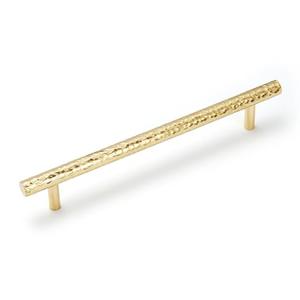 KOPPALIVE 4-Pack Solid Brass Kitchen Cabinet Pulls, Gold Modern T-Bar Handles, 6-5/16-Inch Hole Center Hammered Handles for Dresser Drawer Cupboard, 8-1/8 Inch Total Length, Polished Finish