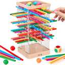 Montessori Wooden Board Games, 48 Colorful Sticks Dice Game with 12 Balls, Family Game for Kids and Adults, Math Educational Toys for 3 4 5 6 Years Old, Fine Motor Skills Toy Gifts for Boys and Girls