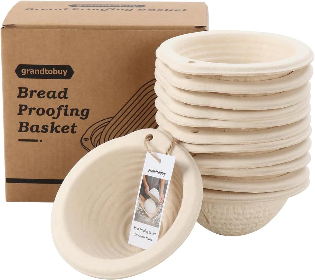 13cm/5inch Mini Sourdough Banneton Round Pulp Bread Proofing Basket Set 12 with Linen Liners Homemade Bread Baking Supplies