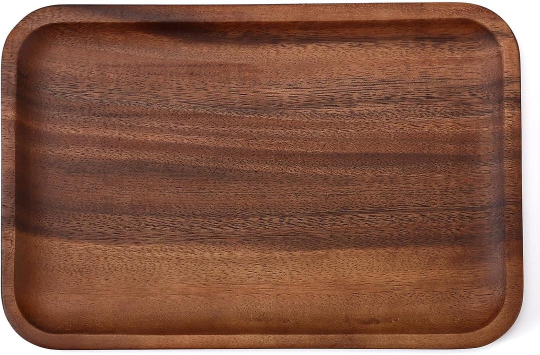 Serving Acacia Wood Valet Tray for Men Women, Catch All Acacia Mens Key Dump Bedside Nightstand Organizer EDC Decorative Wooden Tray for Phone Watch Wallet Keys Jewelry (1 Pcs)