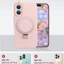 Liquid Silicone Case for iPhone 16 with Magnetic Ring Stand, [Upgraded Camera Lens Protection] [Mil-Grade Drop Shockproof] Anti-Scratch Microfiber Lining Silicone Case(Pink)