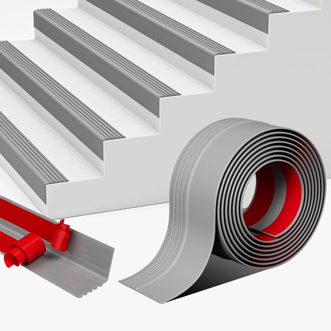 Vinyl Stair Nosing, Stair Edge Trim, Stair Edge Protector, Non-Slip Self Adhesive Stair Edge Protector Suitable for Indoor/Outdoor Stairs, Easy to Install, Non-Slip and Waterproof (Gray, 7FT)