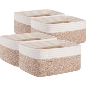 OIAHOMY 4 Pack Storage Baskets for Organizing, Small Bins for Shelves, Cute Decorative Storage Bins, Organizer Baskets for Gifts Empty, 13''Lx8.7''Wx5.1''H, Brown/White