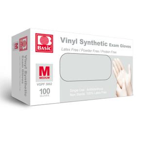 Vinyl Exam Glove Latex Free Powder Free Medical Disposable Gloves VGPF3002 Box of 100 (Clear, Medium)