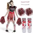 Spooktacular Creations Zombie Halloween Cheerleader Costume, Girls Scary Cheerless Costume, Kids Dead Cheerleading Outfit for Halloween Role Play Themed Parties, Red Black, M (Medium(8-10 yrs)