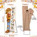 Fall Door Decor Wooden Scarecrow Welcome Sign for Front Door 42" Thanksgiving Standing Porch Decoration, Farmhouse Outdoor Patio Yard Ornament for Autumn Home, 7.8"x47.2"