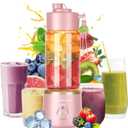 Personal Portable Blender for Shakes and Smoothies, 500ml Glass Personal Blender Cup, 12 Stainless Steel Blades, USB Type C Rechargeable, for Smoothies, Juices, Baby Food and Protein Shakes (Pink)