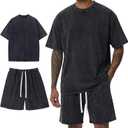 Arssm Mens Short Sets Outfits 2 Piece Summer Outfits Oversized T-Shirt Shorts Set Acid Wash Short Sleeve Tracksuit, XL