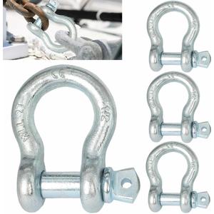 WANLIAN D Ring Shackles,1/2Inch,Silvery, Heavy Duty Forged with 2 Ton Capacity(1/2"-4 Pack)