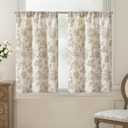 Jinchan Floral Linen Tier Curtains 36 Inch Farmhouse Cafe Curtains Rod Pocket Country Flower Drapes for Small Windows for Kitchen Laundry Room Bathroom RV 2 Panels Light Filtering Taupe on Beige