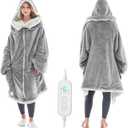 Wearable Heated Blanket with Zipper Design, Electric Wearable Throw Blanket with Sleeves, Hood, Heated Hoodie Blanket, Wearable Electric Blanket with 8 Heating Levels, 1-10H Auto-off Settings, 43*60"