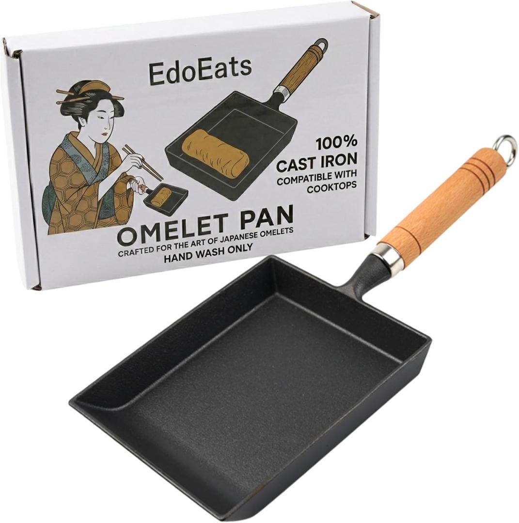 Cast Iron Tamagoyaki Pan  Japanese Rolled Omelette Skillet, Pre-Seasoned, Natural Nonstick, Works on All Stovetops incl. Induction