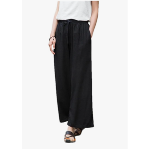 Hndudnff Women Cotton Linen Wide Leg Pants with Pockets Work Trousers Loose Ankle-Length Casual Pants, Size L