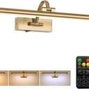 Tassuowell Picture Light Battery Operated with Remote, 3CCT Dimmable Picture Light for Paintings, Brass Rechargeable 24 inch Battery Operated Wall Sconce for Art Lighting Gallery Portrait Artwork