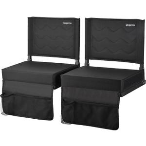 Stadium Seats for Bleachers with Back Support,Bleacher Chairs with Back and Cushion,Bleacher Seats, Portable Stadium Seats, Thick Padded Folding Chair, Comfort for Sports Events, Black 2pcs, 17.1 inches x 13.4 inches x 16.2 inches