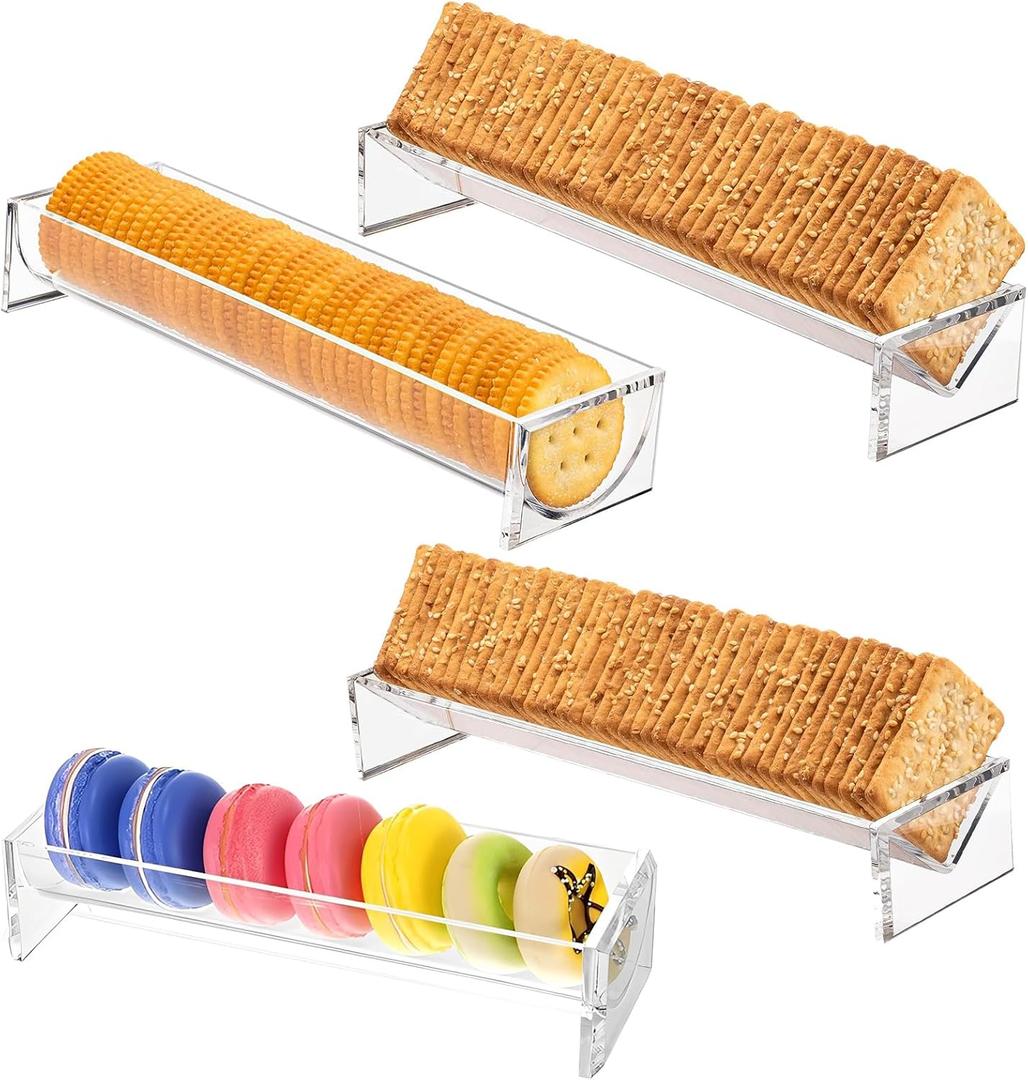 4PCS Cracker Tray Clear for Serving, Acrylic Biscuit Stand Macaron Display Tray, Rectangular Food Display Server Holder for Countertop in Home, Wedding, Party (4PCS Clear)