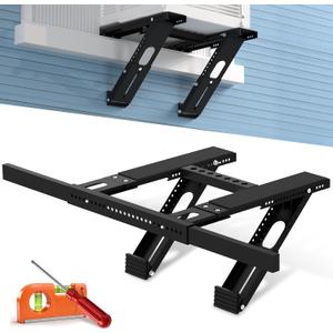 Window Air Conditioner Support Bracket: No-Drill Adjustable Window AC Bracket for Single/Double Hung Windows, Heavy Duty Steel Holds Up to 350 lbs, Universal Units for 5000-24000 BTU, Black
