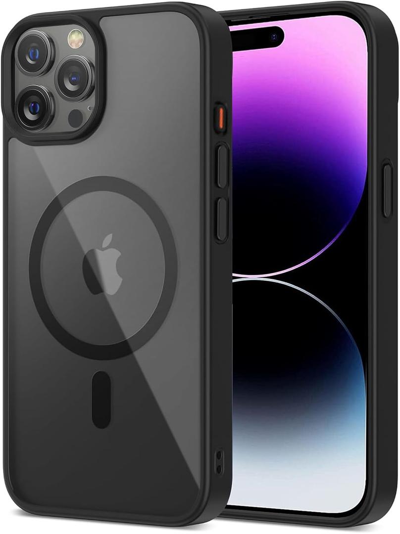 for iPhone 15 Pro Max Phone Case [Compatible with MagSafe] [10FT Drop Resistant Matte] Skin Feeling Back Cover for iPhone 15 Pro Max Magnetic Case (Black)