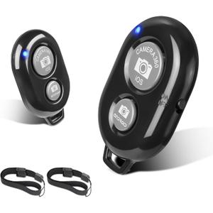2 Pack Wireless Camera Remote Control - Wireless Remote for iPhone & Android Phones iPad iPod Tablet, Clicker for Photos & Videos, Wrist Strap Included (black)