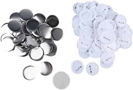 100 Set Blank Button Making Supplies Round Badge Button, 2.3in Button Parts Button Supplies, Includes Metal Button Pin Back Cover, Metal Shells, Blank Paper&Clear Film