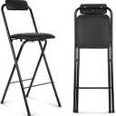 Thyle 1 Pcs Folding Bar Stool with Backrest, Tall Foldable Stool Chair Portable High Folding Bar Chair Counter Height Seat Leather Padded for Kitchen Island Shop Cafe Dining Room Black (25.5 Inch)