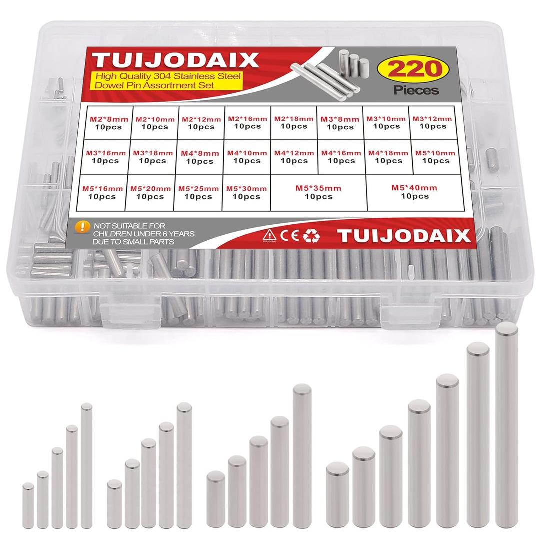 220Pcs 22 Kinds M2 M3 M4 M5 304 Stainless Steel Dowel Pin Cylindrical Shelf Support Peg Pin Rod Fasten Elements Assortment Kit