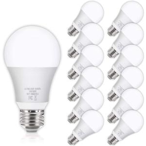 Yochoice 12Pack A19 LED Light Bulbs 100 Watt Equivalent 5000K Daylight White, No Flicker E26 Medium Screw Base Bulbs, 1100Lumens, Non Dimmable