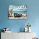 BHSUUHIT Nautical Boat on Beach Wall Art Coastal Painting Wall Decor Ocean Seagull Seascape Canvas Posters Sea Bird Farmhouse Prints pictures for Seashore Bathroom Bedroom Living Room(16x12in Canvas)