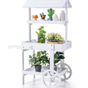 Hanaive Flower Cart Display Stand with Wheels for Bridal Shower Baby Shower Party Large Country Market Vintage Wooden 3 Tier Rolling Table Cart for Display Flower Candy Party Favors and Crafted Items