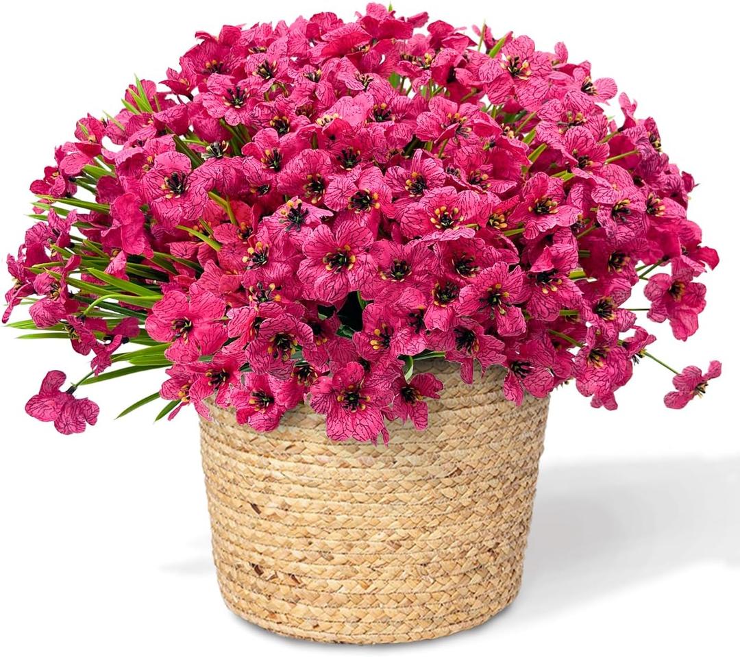 20 Bundles Artificial Flowers for Outdoors, UV Resistant Fake Flowers with Plastic Plants , Faux Silk Flowers for Planter outdoors, fake realistic flowers for Window Box Front Porch Patio Decor-Rosy