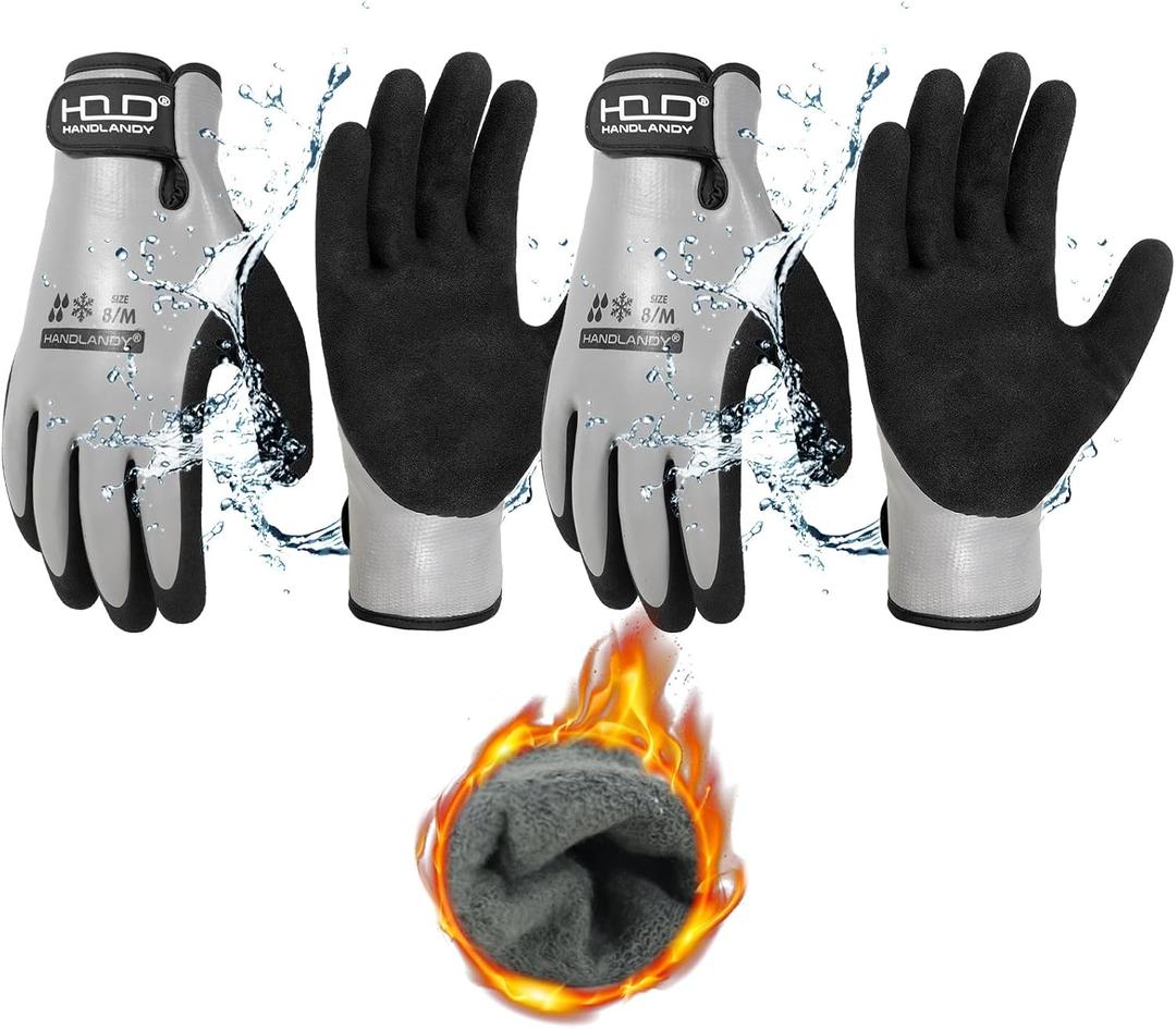 Waterproof Winter Work Gloves,Cold Weather Insulated Work Gloves Thermal Liner Superior Grip Latex Coating Warm for Outdoor XX Large (Medium, Elegant Grey-2pairs)