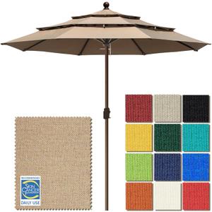 EliteShade USA 10-Year-Non-Fading 11ft 3-Tier Market Patio Umbrella, Commercial Grade Outdoor Table Umbrella with Crank Open, Windproof & UPF 50+ UV Protection, Heavy Duty Ventilation for Garden, Deck, Pool, Backyard, Beach & Bistro, No Tilt, Heather Beige