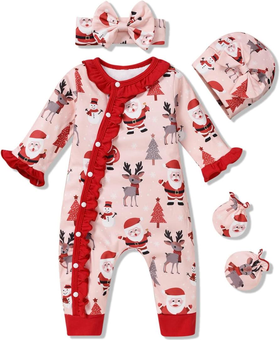 Aalizzwell 0-3 Months Newborn Baby Girls Christmas Romper Infant Winter Clothes Coming Home Outfit Xmas Clothing