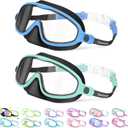 Vvinca 2 Pcs Kids-Swim-Goggles with Nose Cover, Swimming Diving Mask Wide View Anti Fog UV Anti Shattered Lens for Kids 3-5 (04-black Blue& Black Green)