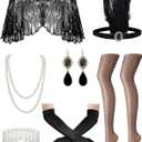 1920s Flapper Dresses Accessories for Women Theme Set Roaring 20s Great Gatsby Costume Dresses Accessories for Women (One Size, Black)