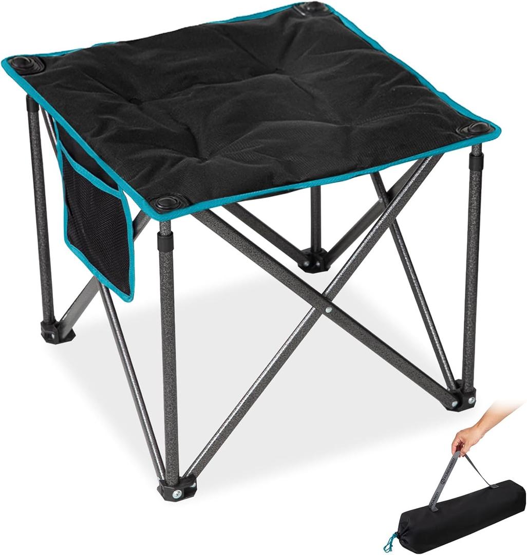 FUNDANGO Folding Camping Stool, 18.1 Inch Oversized Foot Stools 400 Lbs Heavy Duty Portable Padded Seat Anti-Slip Foots & Carry Bag for Fishing Outdoor Lawn Travel (Black)