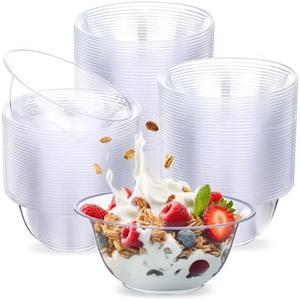 Potchen 50 Packs 8.5 oz Clear Plastic Bowls Disposable Plastic Bowls for Parties Weddings Serving Container for Candy, Soup, Dessert, Salsa, Ice Cream, Popcorn, Chip